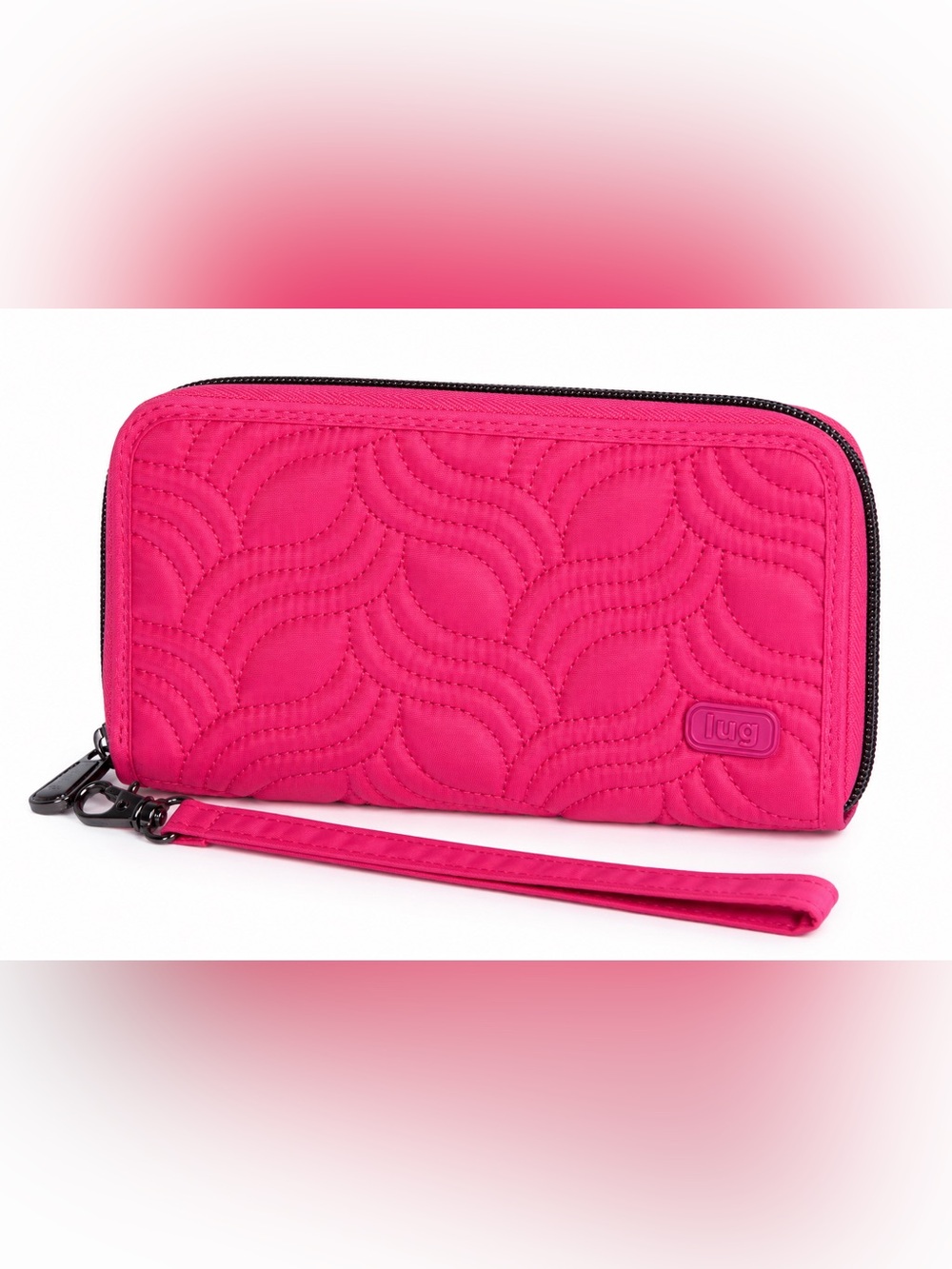 Lug Splits Hot Pink Quilted Zip Around Wallet Wristlet Organizer Floral Travel